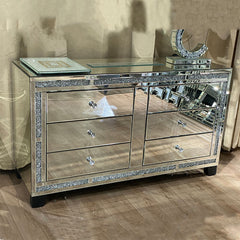 6 Drawers Mirrored Chest With Crushed Diamonds