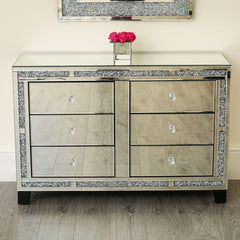 6 Drawers Mirrored Chest With Crushed Diamonds